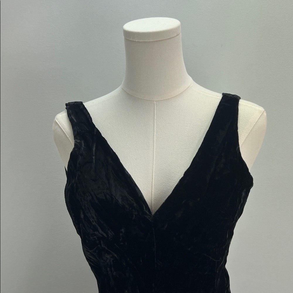 Vintage Betsey Johnson Punk Label 80s Black Velvet Midi Dress Basque Waist - Picture 5 of 10